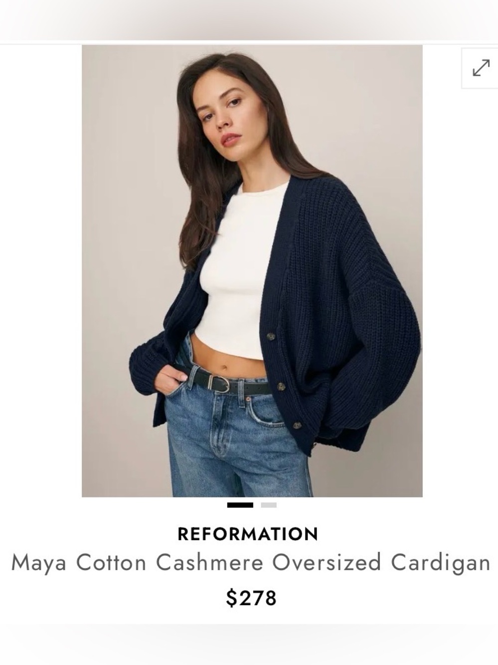 Reformation Navy Ribbed Cotton-Cashmere Oversized Cardigan